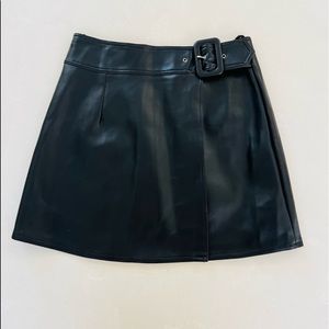 Vintage 90s Patty Black Vinyl Leather Belted Mini Skirt Small